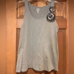 Old Navy Gray Tank with Floral Detail on left chest/shoulder. Size Large